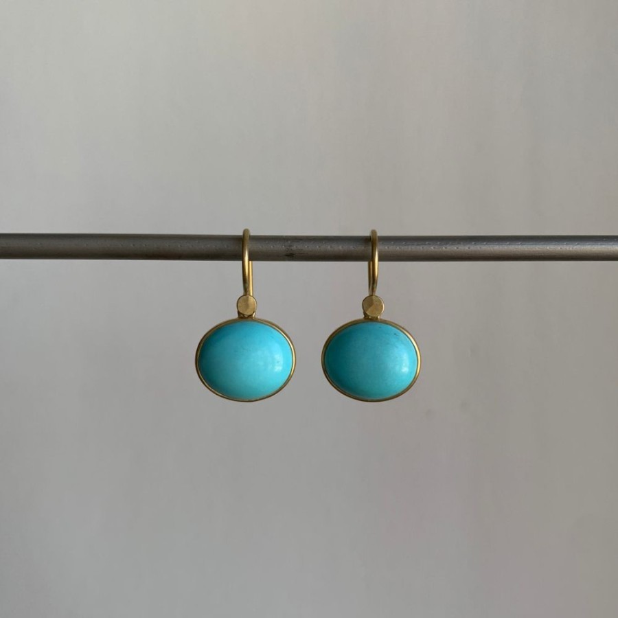 Jewelry Lola Brooks | Natural Oval Sleeping Beauty Turquoise Drop Earrings