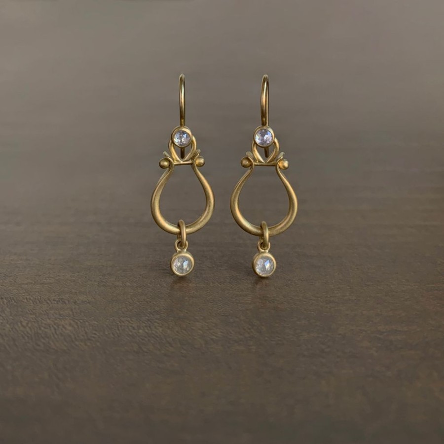 Jewelry Monika Krol | Small Gold Lyre Earrings With Diamonds