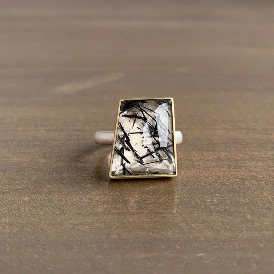 Jewelry Heather Guidero | Rose Cut Trapezoid Tourmalated Quartz Ring