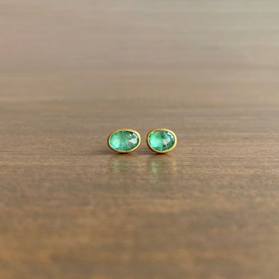 Jewelry Lola Brooks | Zambian Emerald Pebble Stud Earrings