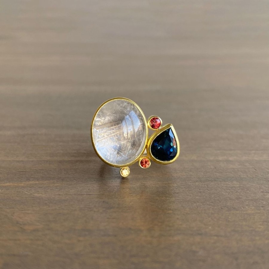 Jewelry Sam Woehrmann | Brookite Quartz, Tourmaline, & Sapphire Cluster Ring