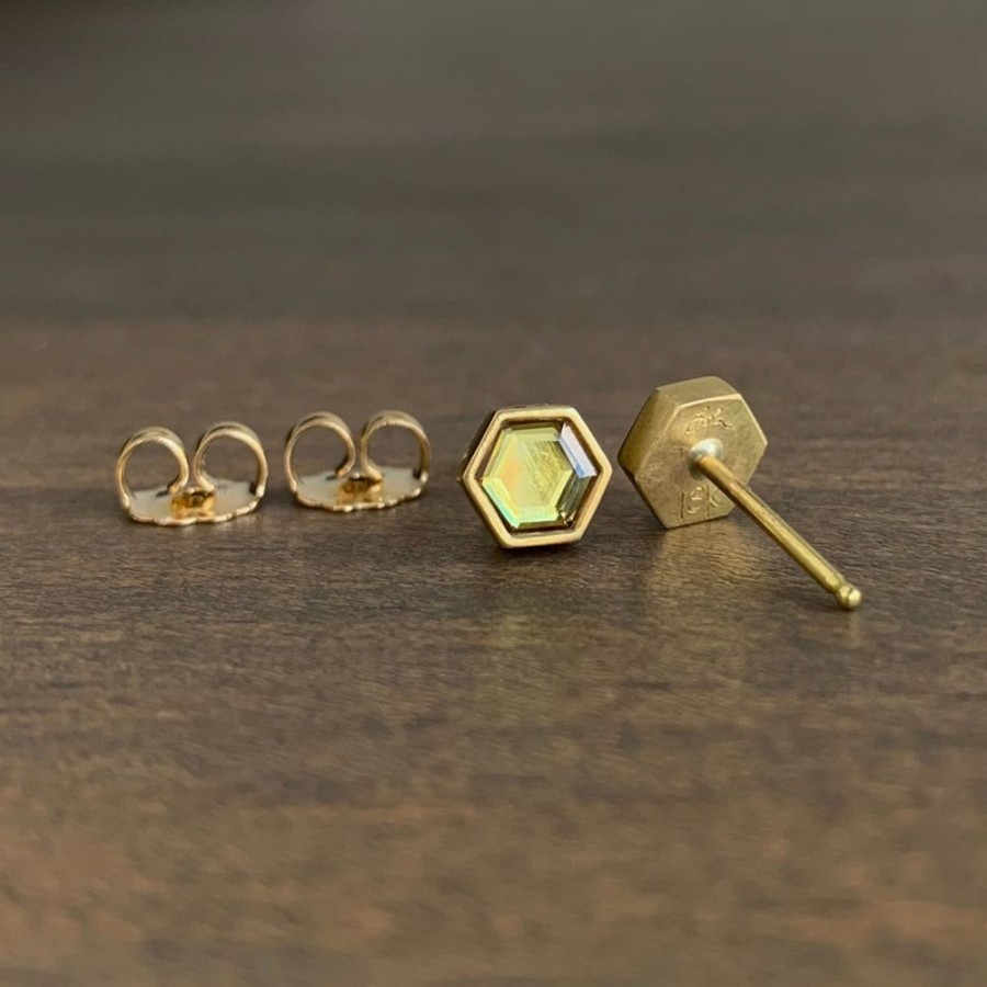 Jewelry Lola Brooks | Hexy Natural Yellow Sapphire Sequin Studs