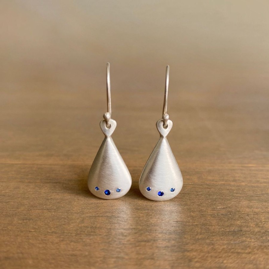 Jewelry Judi Powers | Silver Droplet Earrings With Blue Sapphires