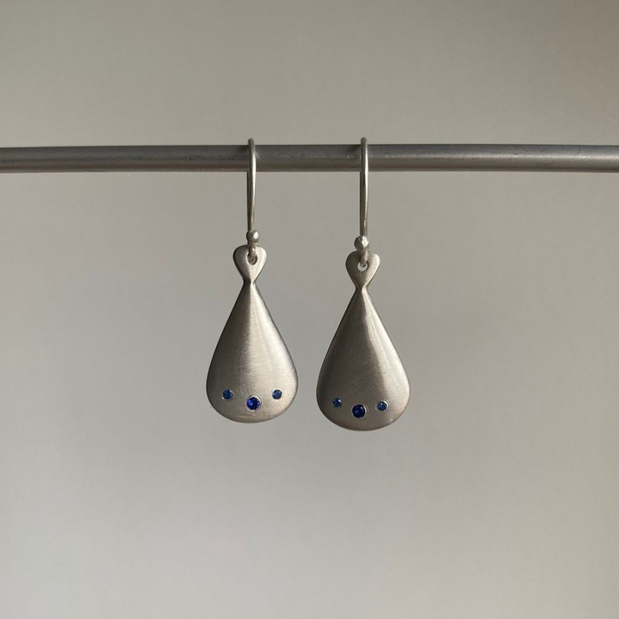 Jewelry Judi Powers | Silver Droplet Earrings With Blue Sapphires