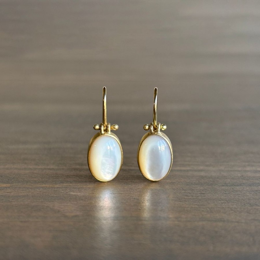 Jewelry Monika Krol | Oval Mother Of Pearl Cabochon Earrings