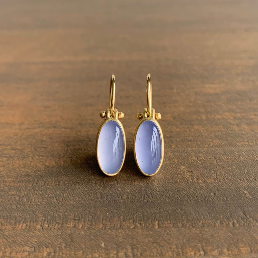 Jewelry Monika Krol | Small Elongated Oval Chalcedony Earrings