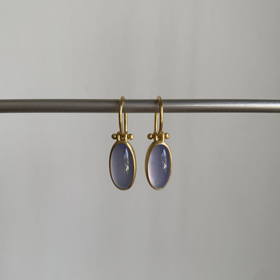 Jewelry Monika Krol | Small Elongated Oval Chalcedony Earrings