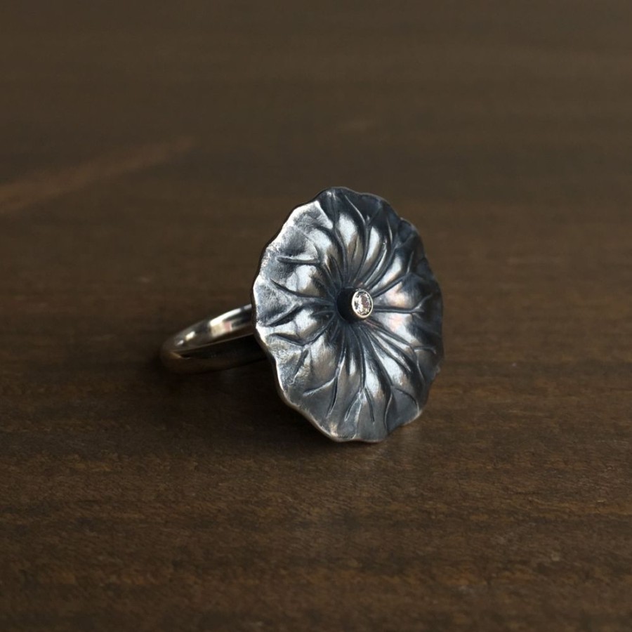 Jewelry Mimi Favre | Large Silver Lotus Ring With Diamond