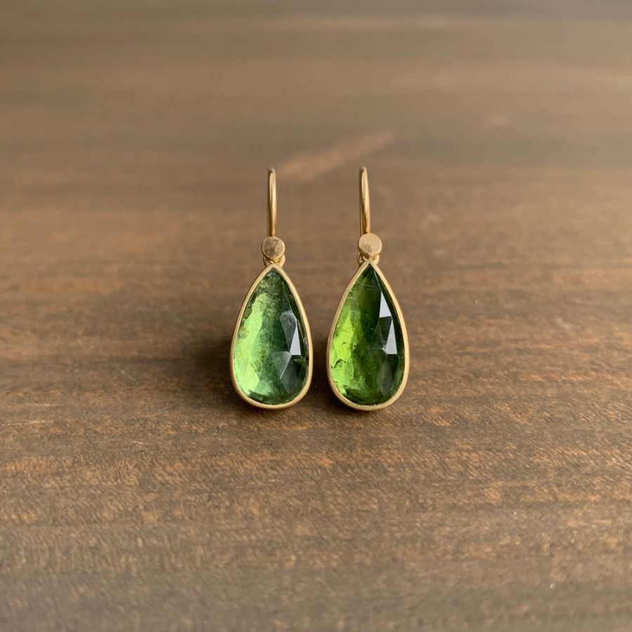 Jewelry Lola Brooks | Green Tourmaline Rose Cut Teardrop Earrings