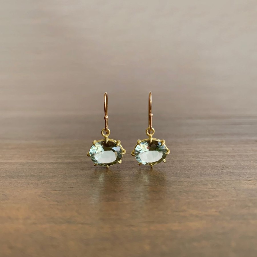 Jewelry Rosanne Pugliese | Small Faceted Oval Green Amethyst Earrings