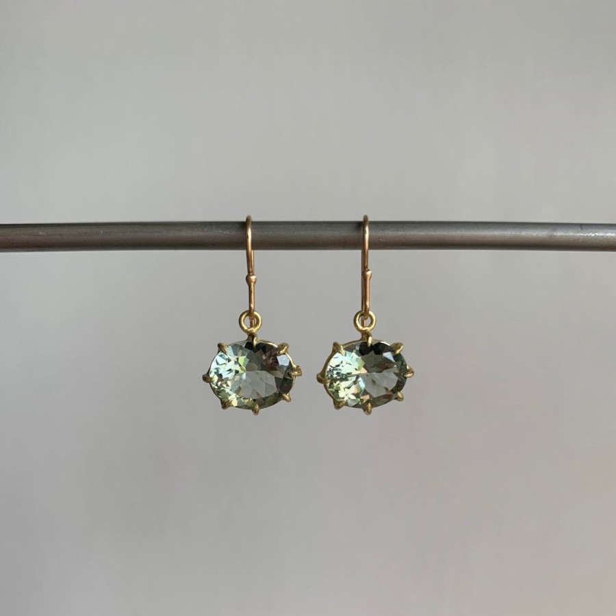 Jewelry Rosanne Pugliese | Small Faceted Oval Green Amethyst Earrings