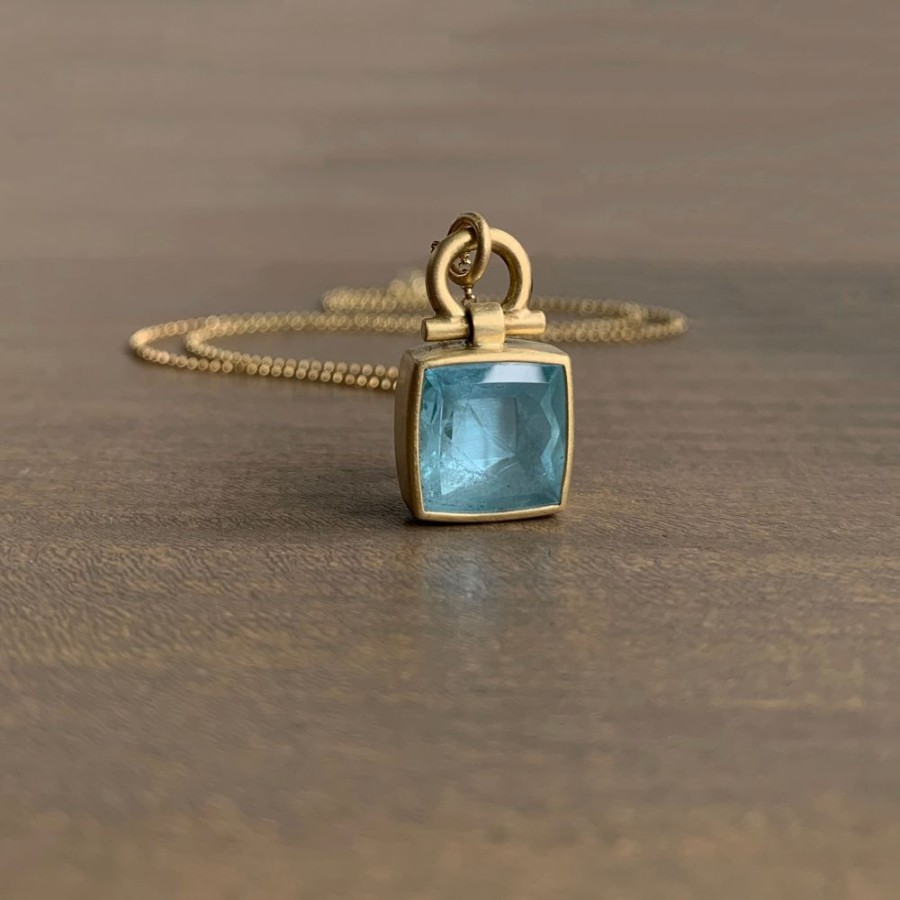 Jewelry Monika Krol | Aquamarine Square Tablet Pendant With Hinged Bail