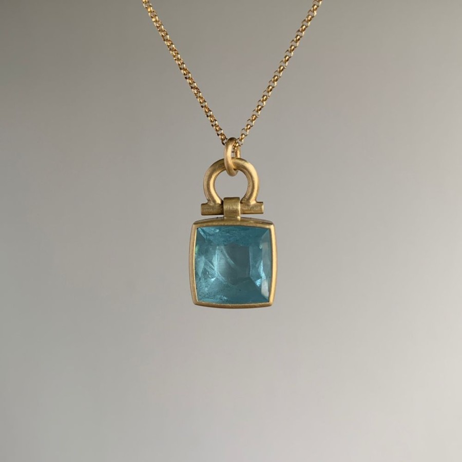 Jewelry Monika Krol | Aquamarine Square Tablet Pendant With Hinged Bail