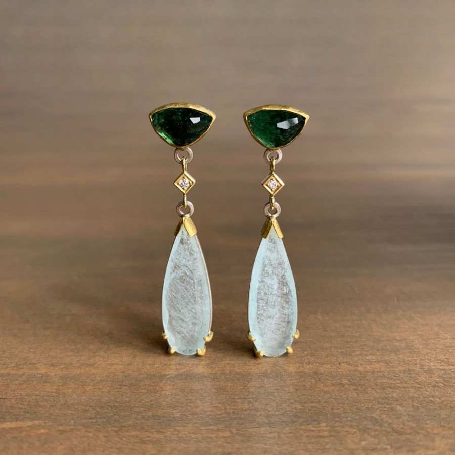 Jewelry Sam Woehrmann | Tourmaline, Aquamarine, & Diamond Cube Earrings